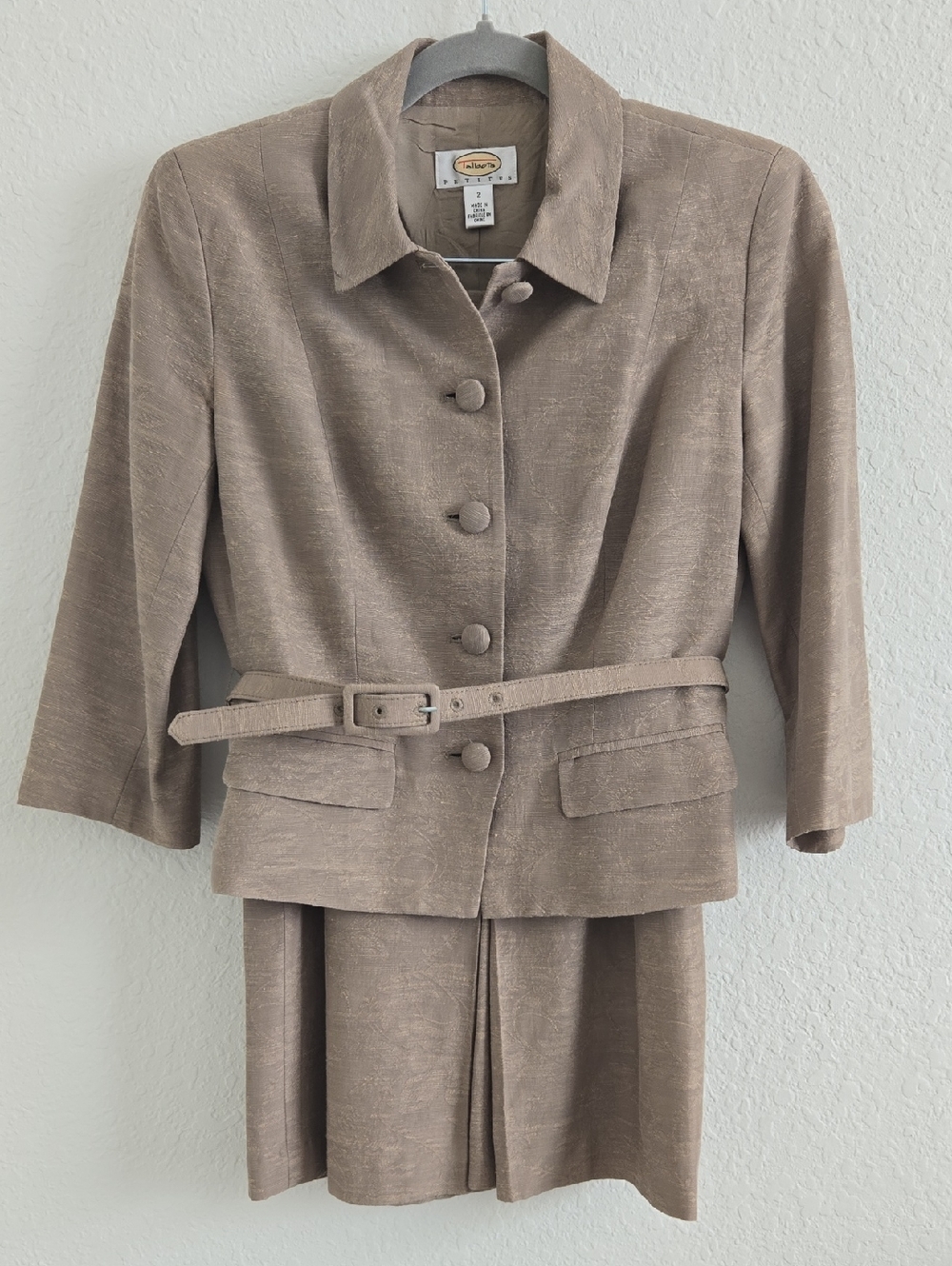 Talbots Petite Taupe Two-Piece Belted Skirt Set size 2P